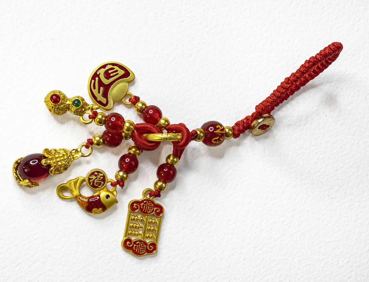 Брелок для привлечения богатства, символами, Рыбки Кои, Тыква Ву-лу, Пияо, Золотые Счеты Абакус